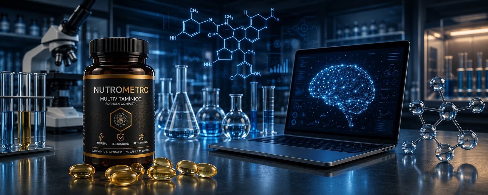 Panel de NUTROMETRO mostrando el puntaje y el desglose de nutrientes de un multivitamínico evaluado